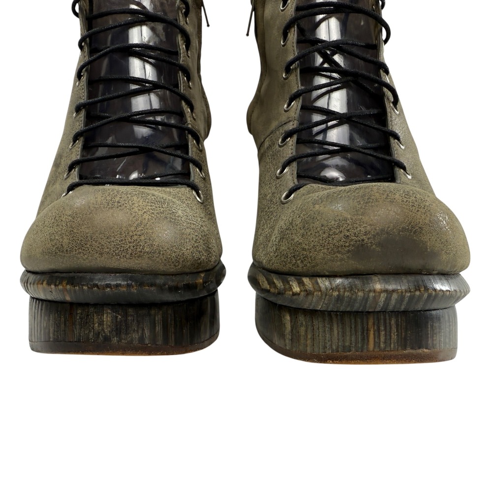 Calleen Cordero Lace Up Wood Platform Heel‎ Ankle Booties Women's Size 7.5 Gray - Picture 4 of 9